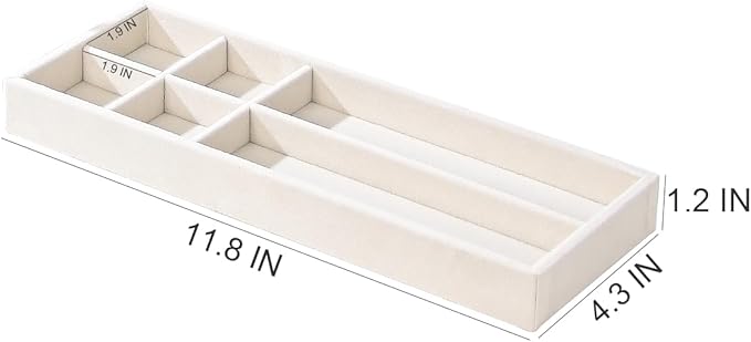 2Pcs Desk Drawer Storage Tray, Nightstand Organizer, Necklace Bracelet Ring Earring Jewelry Display, Grid Table Organizer Holder for Sunglass, Phone, Watch, Perfume (6 grid)/Beige-NeatNest