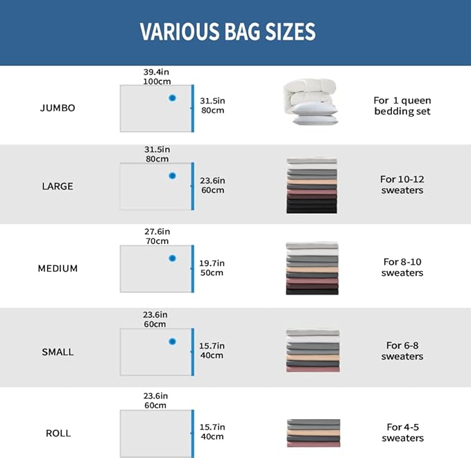 20 Pack Space Saver Vacuum Storage Bags for Clothing Travel, Vacuum Seal Compression Bags for Clothes, Packing, Luggage, Blankets, Comforters and Pillows, Hand Pump Included-NeatNest