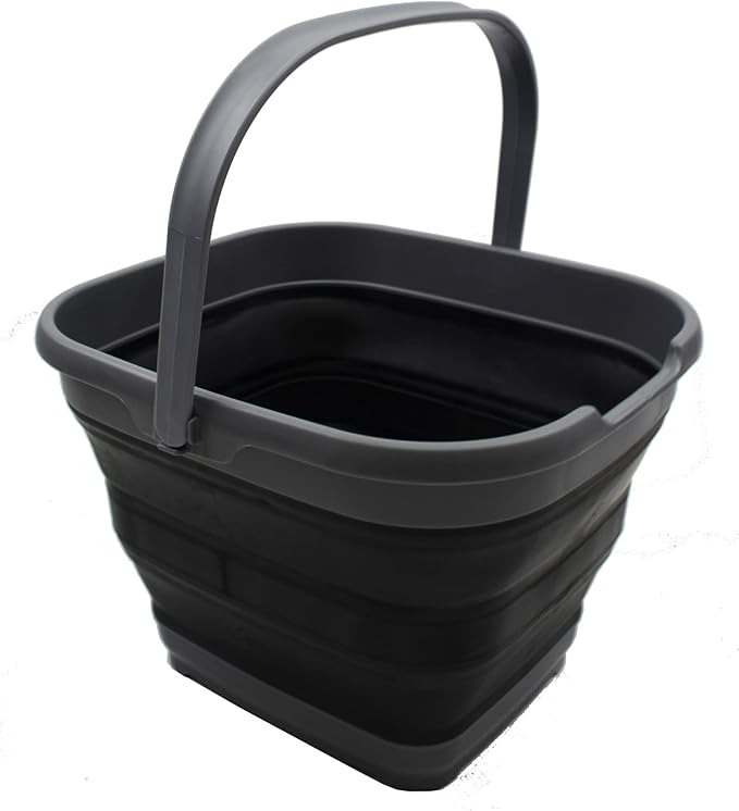 SAMMART 10L (2.6 Gallon) Collapsible Rectangular Handy Bucket (Grey/Black, 1)-NeatNest
