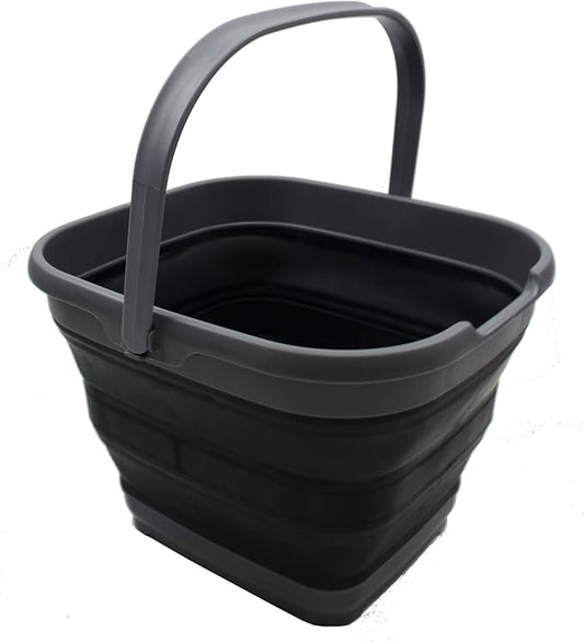 SAMMART 10L (2.6 Gallon) Collapsible Rectangular Handy Bucket (Grey/Black, 1)-NeatNest