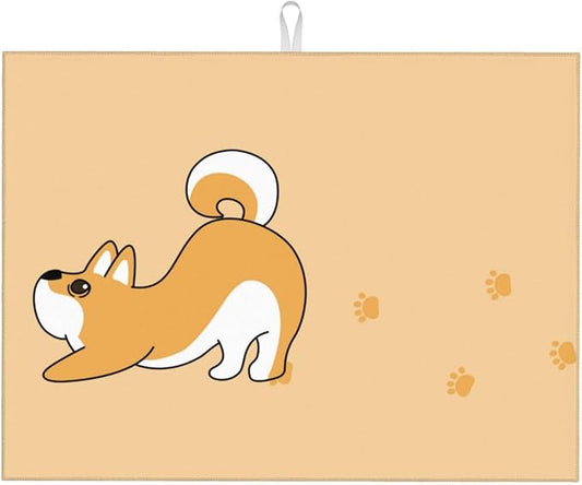 Cute Yellow Dog Paw Print Dish Drying Mat 18x24 For Kitchen Counter Absorbent Microfiber Dishes Pad Dish Drainer Rack Mats Fast Dry Kitchen Accessories-NeatNest