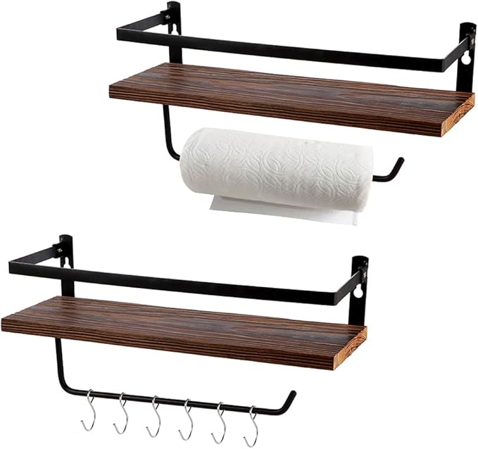 Floating Shelves,Wall Mounted Shelf for Kitchen,Living Room,Bedroom,Bathroom Storage,Rustic Wood,Set of 2(Brown)