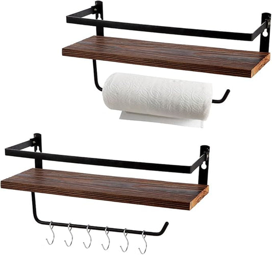 Floating Shelves,Wall Mounted Shelf for Kitchen,Living Room,Bedroom,Bathroom Storage,Rustic Wood,Set of 2(Brown)