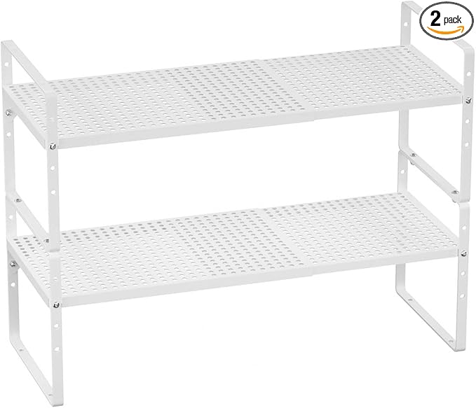 Cabinet Organizer Shelves,Expandable Spice Racks,Countertop Stackable Shelves Space Saving for Pantry,Counter,Under Sink,Inside Cabinet Storage,White,2 Packs-NeatNest