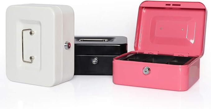 Decaller Cash Box with Money Tray, Metal Locking Money Box with Key Lock for Security, 7 4/5" x 6 4/5" x 3 3/5", Pink-NeatNest
