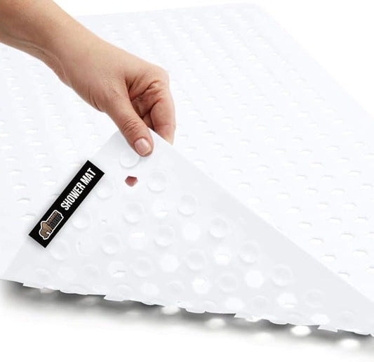 GORILLA GRIP Patented Bath Tub Shower Mat, Machine Washable Bathtub Floor Liner Mats, Suction Cups and Drain Holes to Keep Tubs Clean, Soft on Feet, Bathroom Essentials, 35x16 Inch, White-NeatNest
