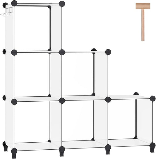 DINMO 6 Cubes Storage Organizer, Bookcase, Display Shelf with Wooden Mallet, Cabinet Storage for Kids, Adult, Office, Bedroom, Bathroom, White-NeatNest