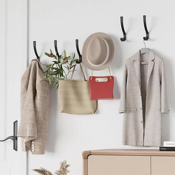 10 Pack Hanging Coat Hooks Wall Mount, Coat Hanger Wall Hangers, Metal Hooks for Hanging Heavy Duty, Screw in Hooks for Hanging Towels, Clothes, Backpack, Hat, Bag, Jacket, Key, Robe, Backpack Grey