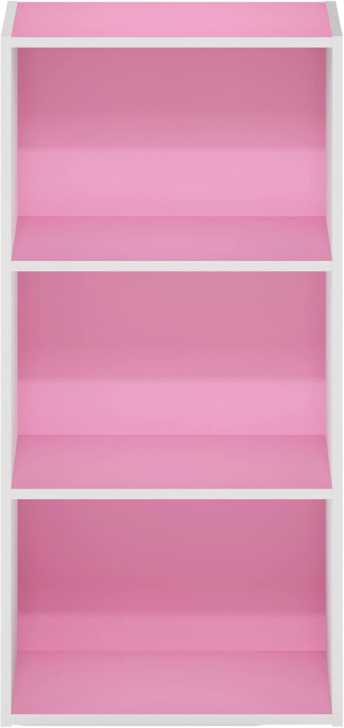Furinno Luder 3-Tier Open Shelf Bookcase, Pink/White-NeatNest