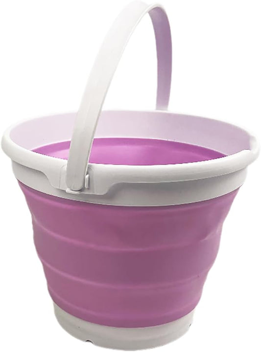 SAMMART Collapsible Plastic Bucket - Foldable Round Tub with Handle - Pop Up Saving (White/Pale Purple, 10L)-NeatNest