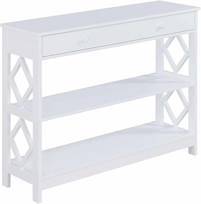 Convenience Concepts Diamond 1 Drawer Console Table, White-NeatNest