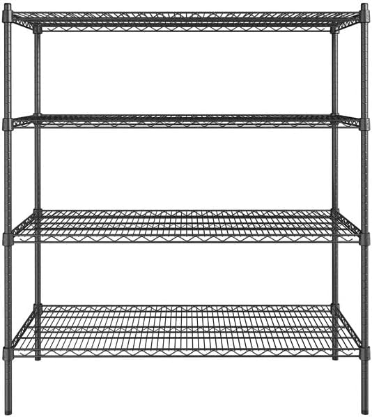 21" x 48" NSF Black Epoxy 4-Shelf Kit with 54" Posts, Heavy Duty Storage Shelving, Wire Shelving Kit, NSF Commercial Storage Rack Unit