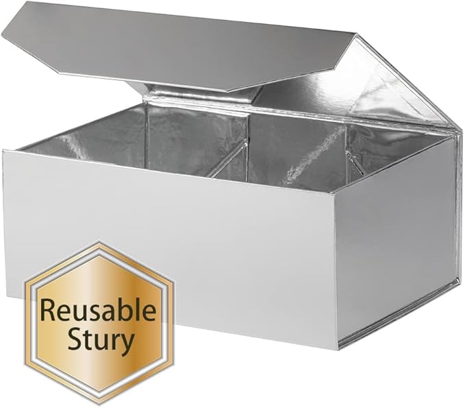 1PCS Silver Gift Box 9.5x7x4 Inches, Sturdy Gift Box with Lid for Gift Packaging, Foldable Magnetic Closure Storage Boxes, Bridesmaid proposal box, Rectangle Collapsible Box-NeatNest