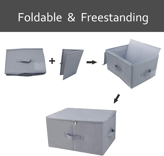 17.6"x 13.6"x 9.7",Dust-proof Closet Clothes Storage Boxes with Zip Lid, Breathable Fabric & Collapsible Design Organizer Bins for Clothing Toy Dolls Shoes Blankets, Light Gray, 2pcs-NeatNest