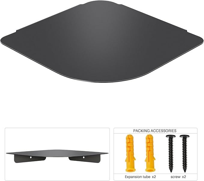 8" Floating Corner Shelf, Metal Corner Shelf Wall Mount for Wall Storage, for Smart Home, Speakers, Internet Router, Security Camera - for Bathroom, Kitchen, Bedroom, and Living Room (Black)-NeatNest