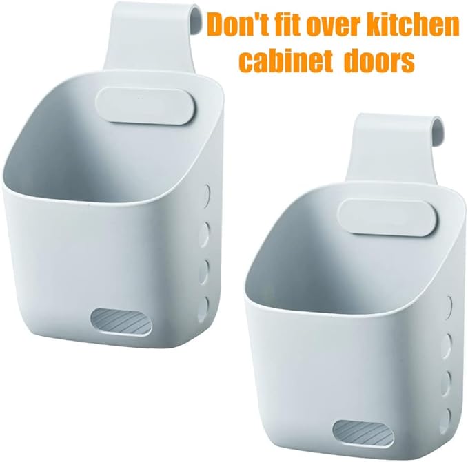 Plastic Hanging Basket Kitchen Storage organizer, Basket with Detachable hook, Hang it behind a door or on a railing, Over the Cabinet Door (Grey, Small-2 Pack)