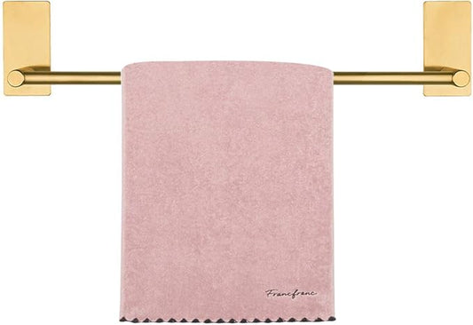 NearMoon Self Adhesive Bathroom Towel Bar- Stainless Steel Bath Wall Shelf Rack Hanging Towel Stick On Sticky Hanger Contemporary Style, NO Drilling (1 Pack, Brushed Gold, 16-Inch Towel Rack)
