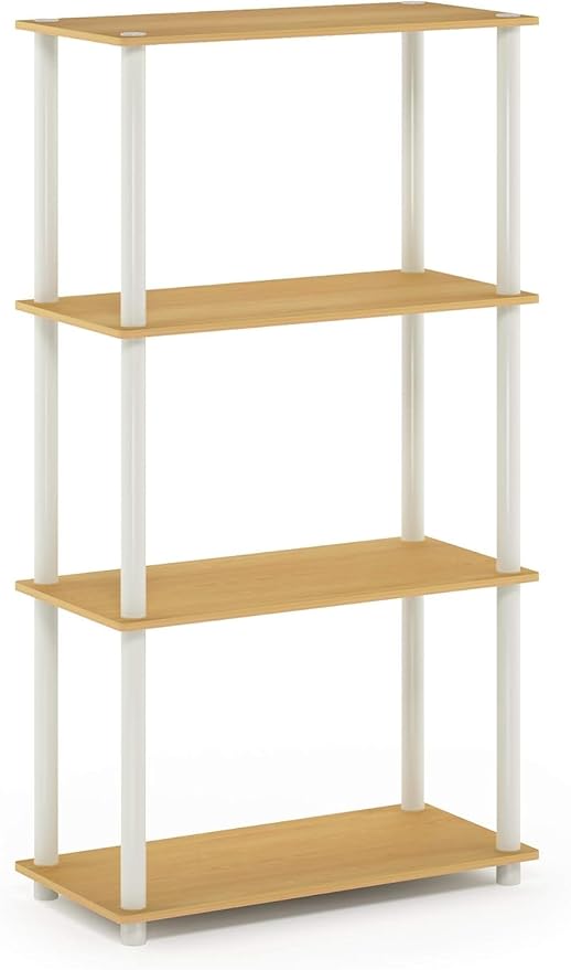 Furinno Turn-N-Tube 4-Tier Multipurpose Shelf Display Rack, Round Tubes, Blonde Maple/White-NeatNest