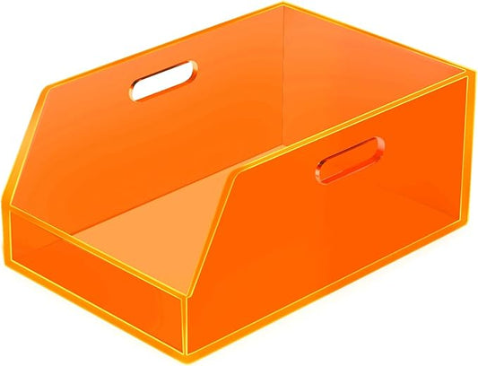 Gelite Stackable Storage Bin Organizer with Handles Acrylic Storage Container for Toy Pantry Kitchen Cabinet Bathroom Closet Office Organization, 11.4x7.5x5.1'', Neon Orange