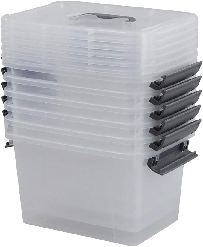 Bringer 6-Pack 5 L Clear Plastic Storage Box, Small Storage Latch Bin-NeatNest