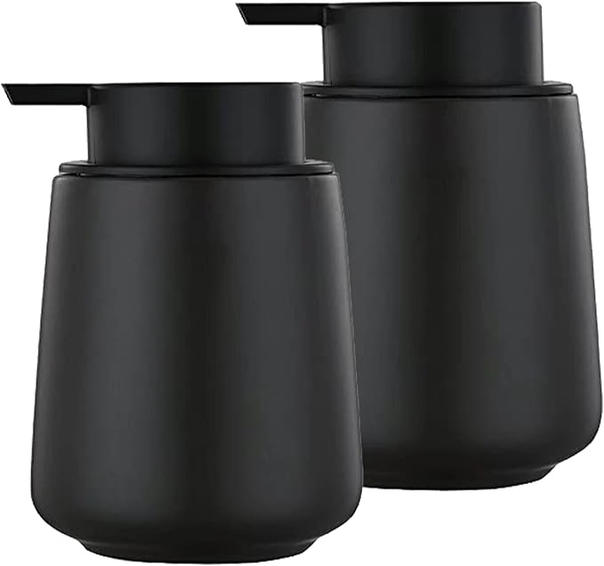 12Oz Black Soap Dispenser Set - Ceramic Lotion Hand Soap Dispenser Set with Easy-to-Press Black Pump, Refillable Mordern Liquid Dish Soap Dispensers for Bathroom & Kitchen, 2 Pack-NeatNest