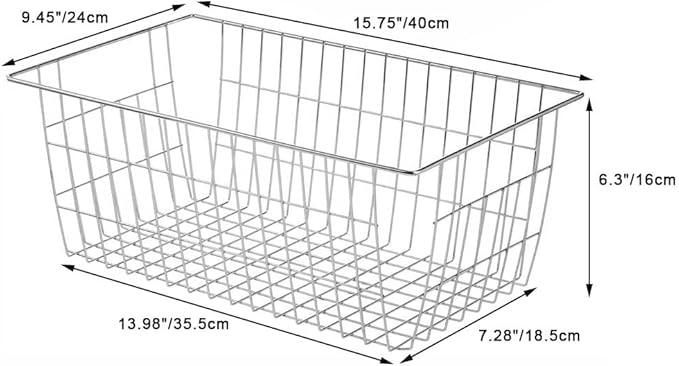 Freezer Wire Storage Baskets,Farmhouse Organizer Storage Bins Large Organizer Bins for Laundry Room, Closets, Garage, Office, Bathroom, Pantry Organization Storage Bins -Set of 2 (Chrome)