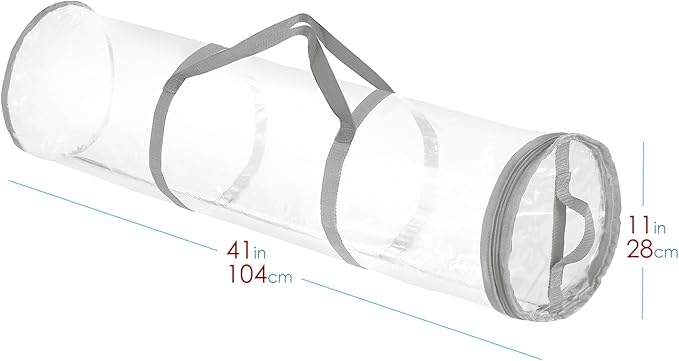 Hearth & Harbor Wrapping Paper Storage Container - Clear Wrapping Paper Holder Fits Up To 14 Rolls of 40" - Tear Proof Gift Wrap Organizer - Premium Bag for Easy Carrying, Silver-NeatNest