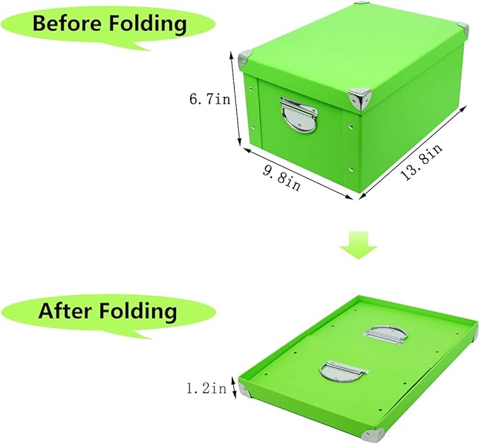GUOZI Collapsible Storage Box, Decorative Memory Box with Lid & Metal Reinforced Corners, Cardboard File Bin with Handles, Organizer Gift Box for Keepsake Toy Photos Office Nursery Wardrobe Bookshelf-NeatNest