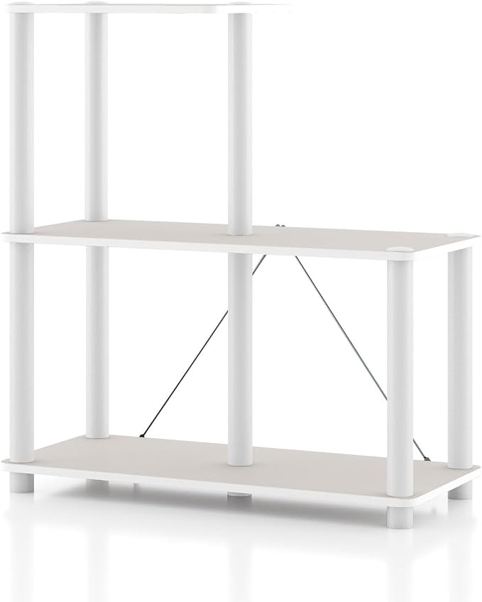 HOMES: Inside + Out Apexa Modern 3-Cube Ladder Shelving Units, Collectibles Display Shelves, Easy Assembly Standing Shelf, Home Storage Organizer for Living Room, Bedroom, Office, Taupe Grey