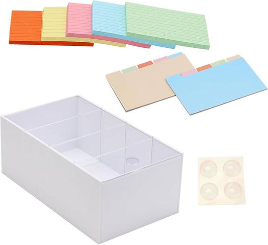 3x5'' Index Card Holder, Acrylic Business Index Card Box with Dividers, Transparent Index Card Organizer Case File Note Flash Card Storage Case, 10''W x 6''D x 4''H