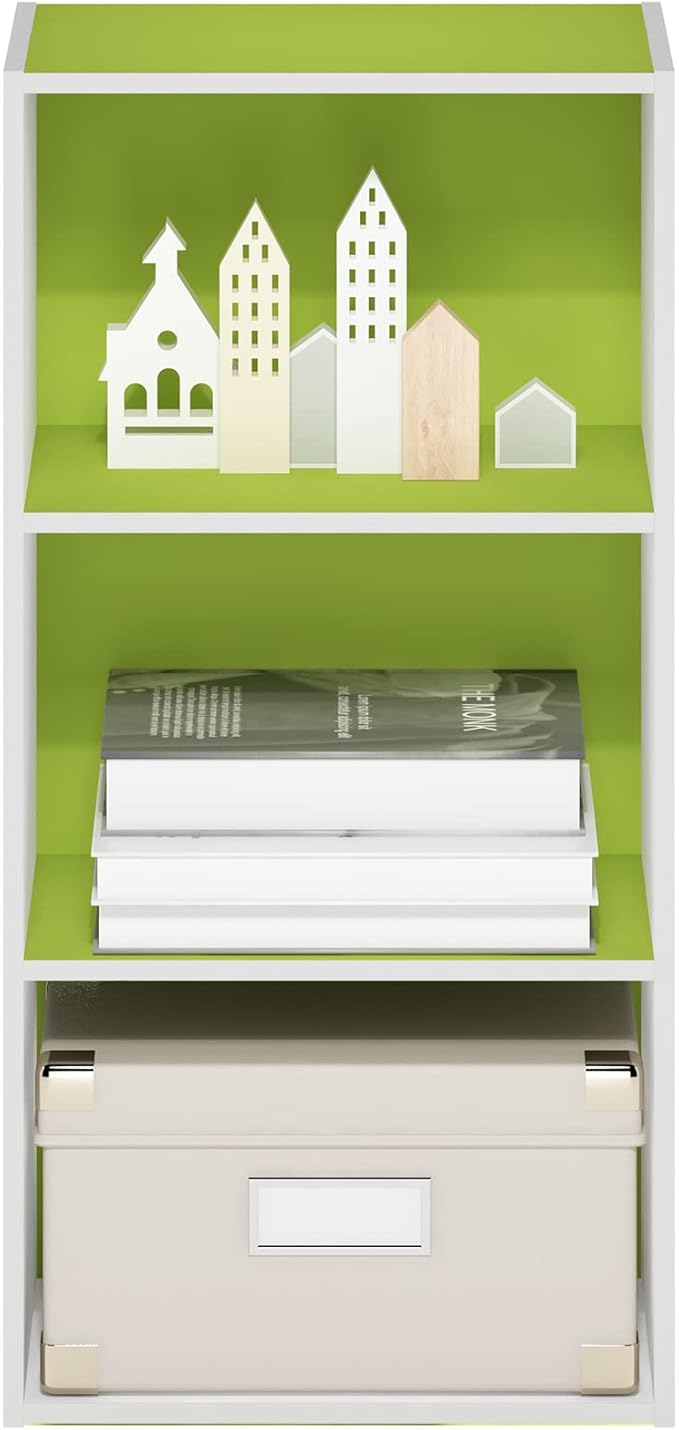 Furinno Luder 3-Tier Open Shelf Bookcase, Green/White-NeatNest