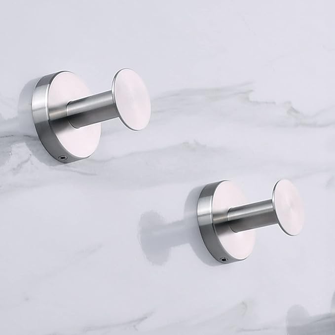 NEWRAIN Bathroom Towel Hooks, 2 Pack Towel Holder for Bathroom Wall, Cabinet Closet Door, Kitchen, Bedroom, Hotel - Modern Design Effortless Mounting Towel Hangers, Robe Hook Brushed Nickel