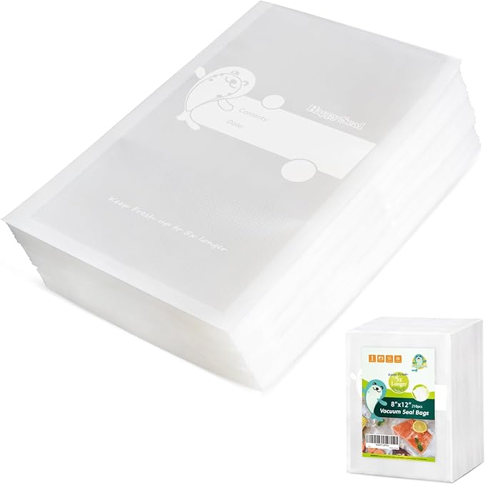 Happy Seal Vacuum Sealer Bags 8" x 12" 210 Quart Size for Food, Pre-cut Food Saver Airtight Vac Storage, Meal Prep or Sous Vide, Commercial Grade Vacuum Seal Freezer Bags-NeatNest