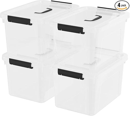 4-Pack 17.5 Quart Plastic Latch Storage Box, Storage Bin with Lids, Clear