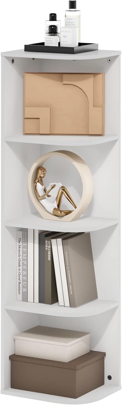 Furinno Pasir 4-Tier Corner Open Shelf Bookcase, White-NeatNest
