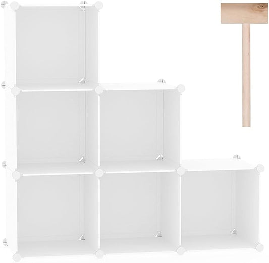 C&AHOME 6-Cube Storage Organizer, Stackable Storage Cubes Shelves, Portable Bookshelf, Plastic Clothing Storage Closet Organizer, DIY Modular Shelving Units for Wardrobe, Home, Milky-NeatNest