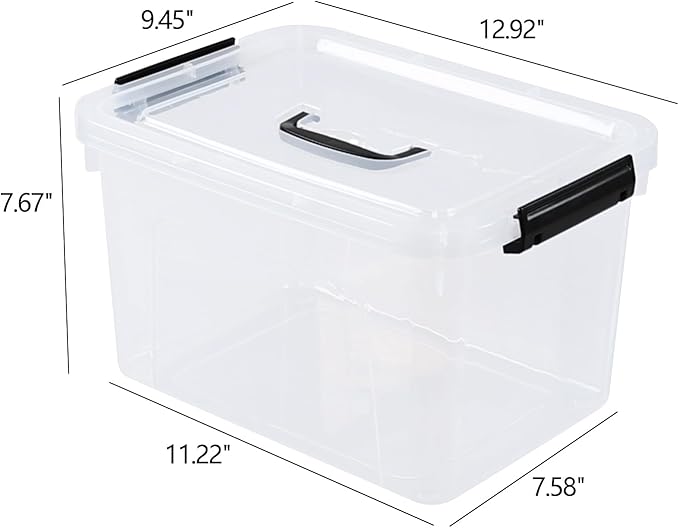 4-Pack 10 L Plastic Storage Bin with Handle, Clear Latching Container Box