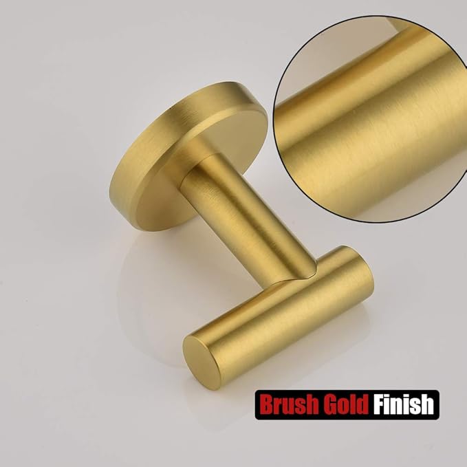 JQK Bathroom Towel Hook Brushed Gold, Brass Coat Robe Clothes Hook for Bathroom Kitchen Garage Wall Mounted (Pack of 4), SUS 304 Stainless Steel 0.8mm, TH100-BG-P4-NeatNest