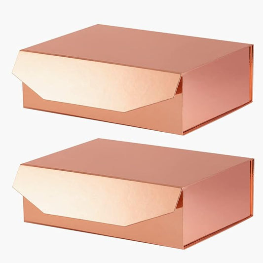 2 Rose Gold Large Collapsible Proposal Box, 13x9x4 Inches, Magnetic Lid Closure, Reusable for Groomsmen and Bridesmaids-NeatNest