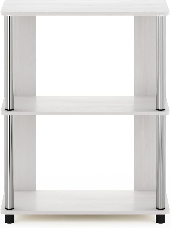Furinno Jaya Simple Design 3-Tier Bookcase / Bookshelf / Display Rack with Stainless Steel Tubes, White Oak-NeatNest
