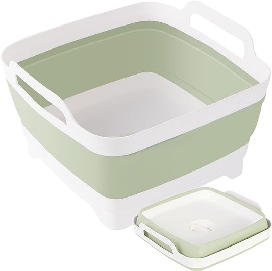 Collapsible Dish Tub 9L-Collapsible Basin Bucket Portable Sink-Outdoor Multiuse Foldable Sink Tub Wash Dish Basin for Kitchen Basin RV Camping (Green)-NeatNest