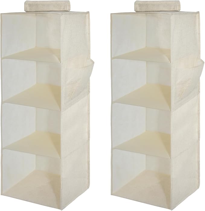 2 Packs Hanging Closet Organizer 4-Shelf Hanging Shelves Collapsible Hanging Storage Shelf for Bedroom College Dorm Pantry Camper RV, Beige-NeatNest