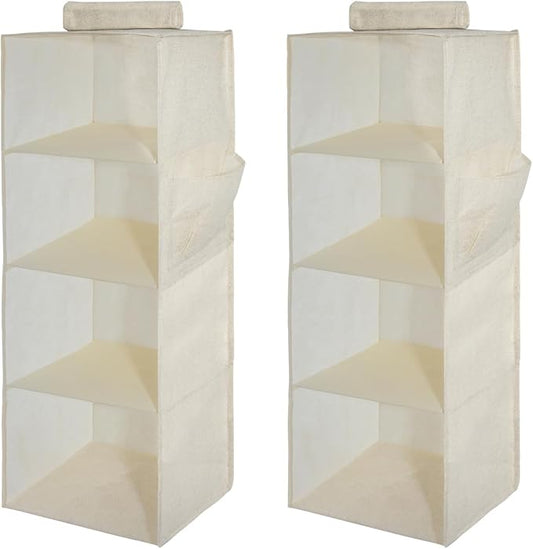 2 Packs Hanging Closet Organizer 4-Shelf Hanging Shelves Collapsible Hanging Storage Shelf for Bedroom College Dorm Pantry Camper RV, Beige-NeatNest