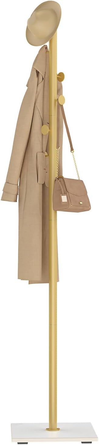 Coat Rack Freestanding, Small Standing Coat Tree with Heavy Rock Slab Base, Modern Metal Coat Hanger Stand with 8 Hooks, Garment Rack, 11.8 x 11.8 x 68.9 In, Gold, GYJ002WJ-NeatNest