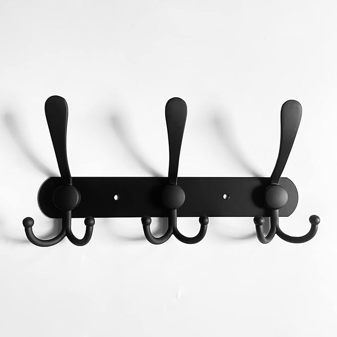 Coat Rack Wall Mounted,3 Tri Stainless Steel Coat Hook for Coat Hat Robes Towel in Mudroom Entryway (Black, 1 Pack 3 Hook)-NeatNest
