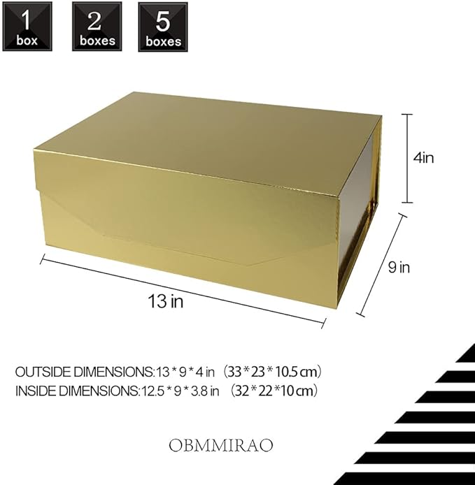 1Pcs Gold 13x9x4 Inch Upgrade Hard Large Gift Box with Lid, Foldable Magnetic Gift Boxes,Groomsman Box Bridesmaid Proposal Box, Reusable Gift Boxes for Clothes-NeatNest