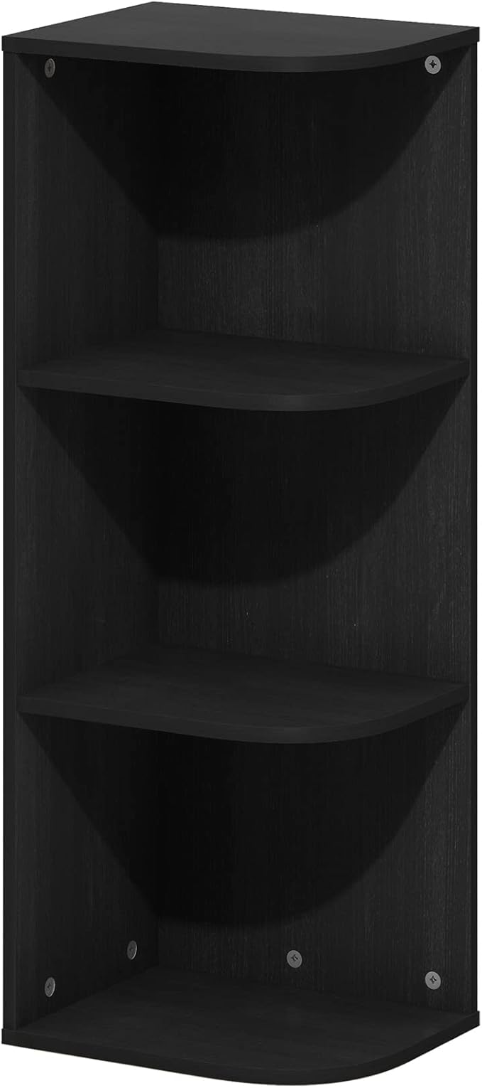 Furinno Pasir 3-Tier Corner Open Shelf Bookcase, Blackwood-NeatNest