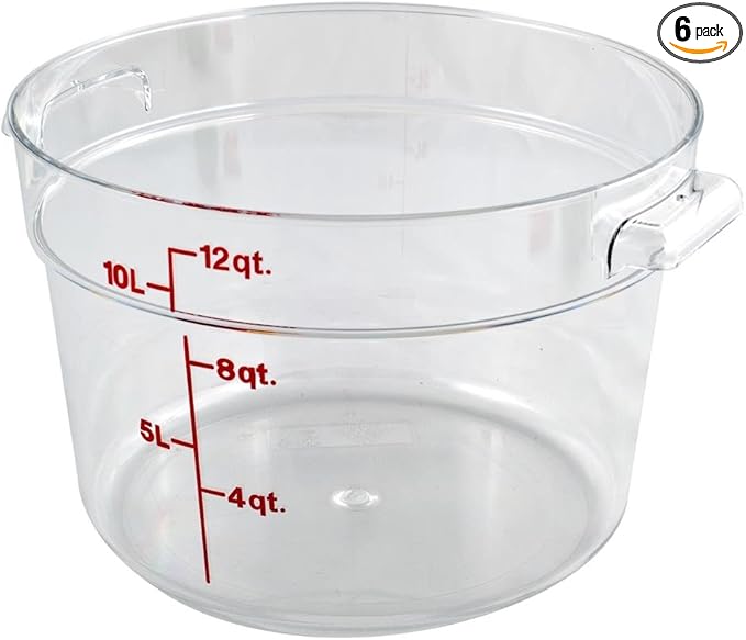 Cambro Food Storage Container (6 Pack) - Round Series - 12 QT (Quart) - Commercial Grade for Food Prep (Clear)-NeatNest