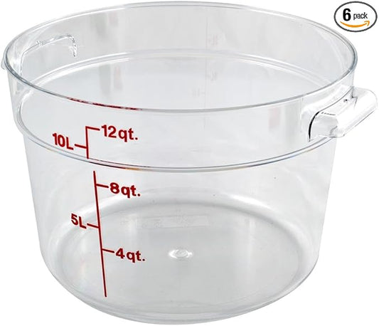 Cambro Food Storage Container (6 Pack) - Round Series - 12 QT (Quart) - Commercial Grade for Food Prep (Clear)-NeatNest