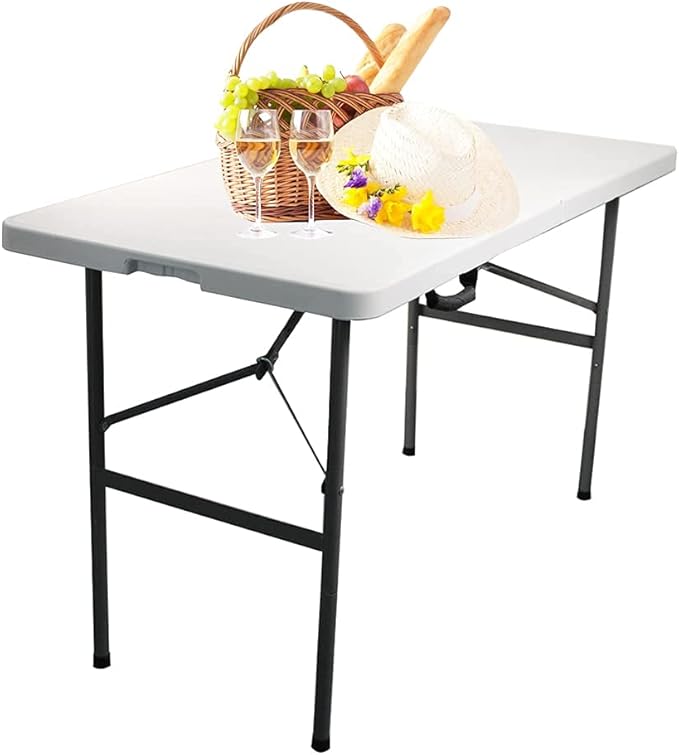 4ft Picnic Table,Folding Utility Table Portable Fold-in-Half Plastic Picnic Party Dining Camp Table with Handle for Indoor Outdoor-NeatNest
